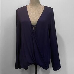 Melissa Nepton Navy Blue Silk Long Sleeve Top Size Large Women's Tie Front